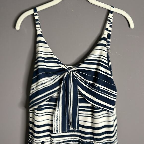 Cabi Blue and White Striped Spaghetti Strap Dress With Bow and Pockets Size S - Picture 2 of 11